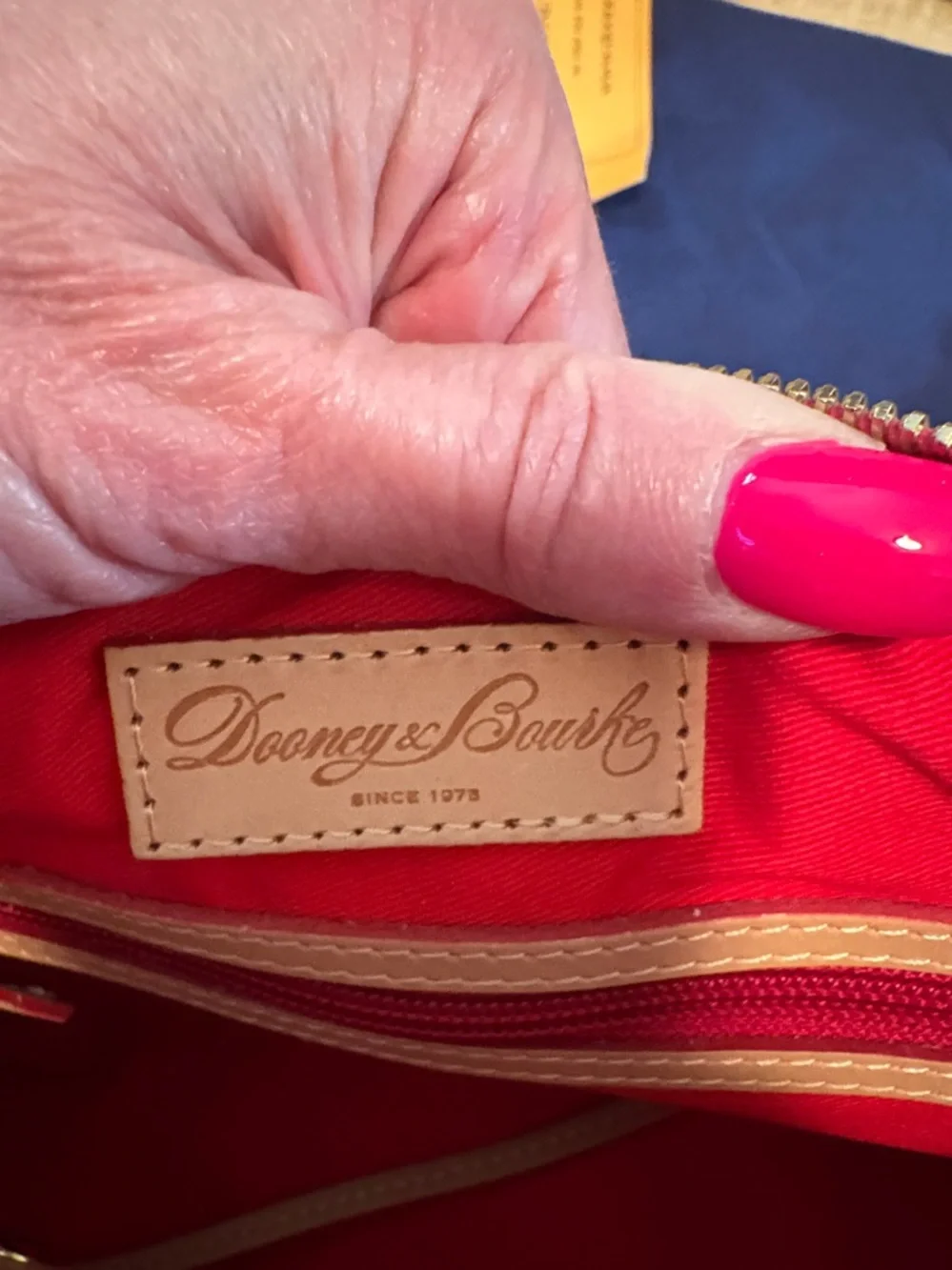 Dooney & Bourke Fuchsia Quilted Satchel with Tan Leather Trim - Picture 10 of 12